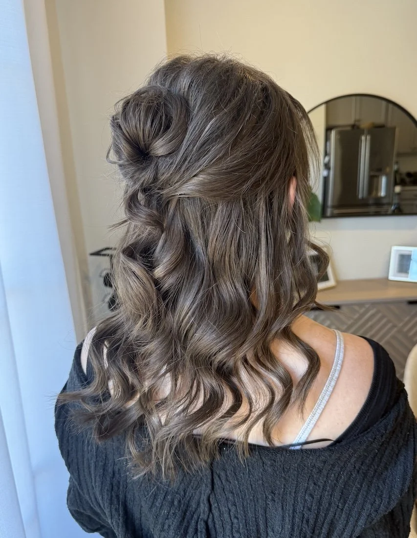 half up bridal hairstyle on fine brunette hair