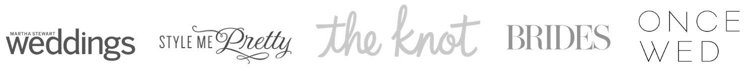 Typography graphic with wedding-related words in varying fonts, including 'weddings,' 'style me pretty,' 'the knot,' and 'brides.'