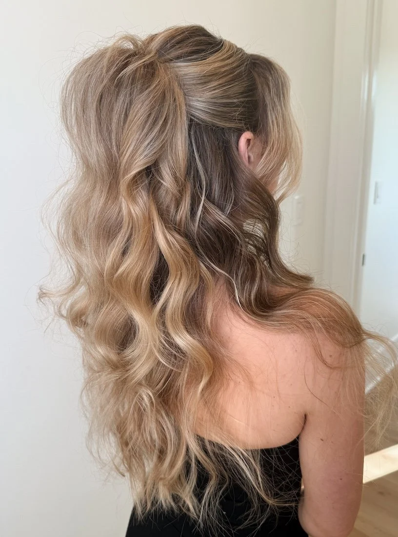 half up half down wedding hairstyle on long blonde hair