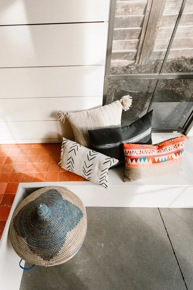 These are 3 pillows I have had for a little while and serve as my neutrals, I love this 1 pop of color and pattern we paired with it which made this scream Spring!