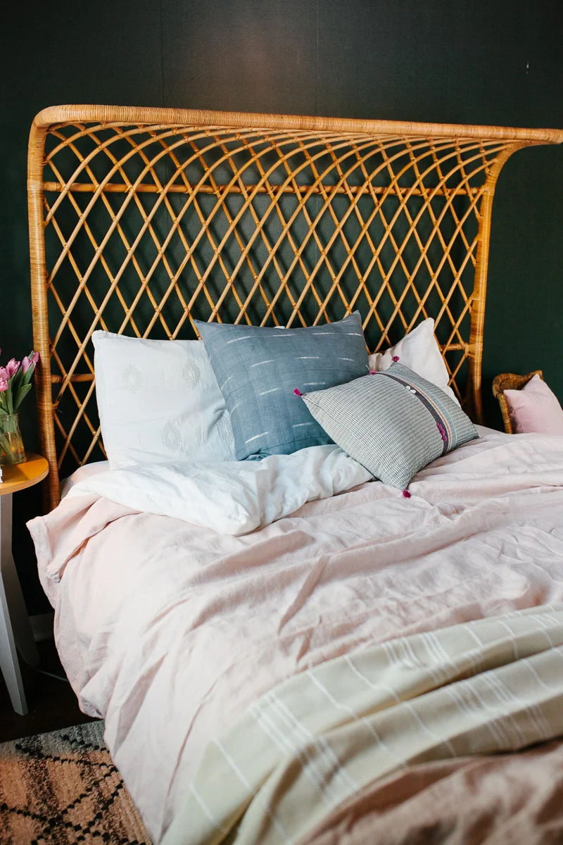 Pillows from Golden and Pine , Bed from Anthropologie