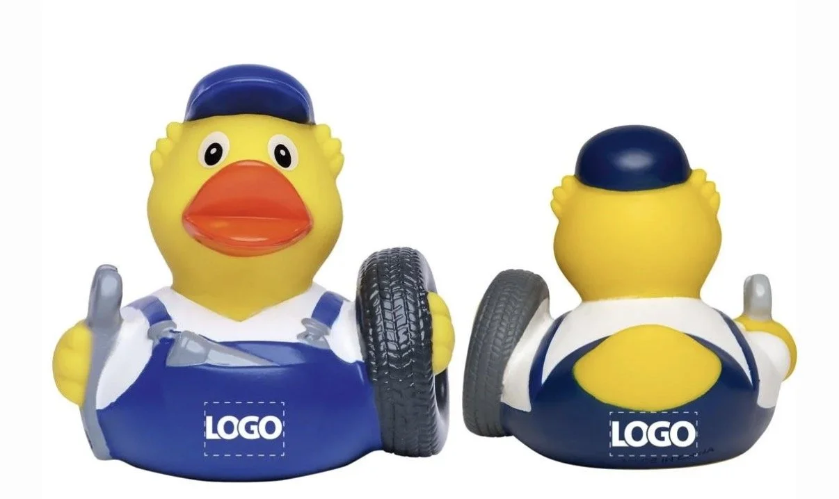 Automonteur badeend bedrukken