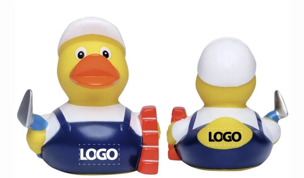 bouwvakker als badeend met logo bedrukken