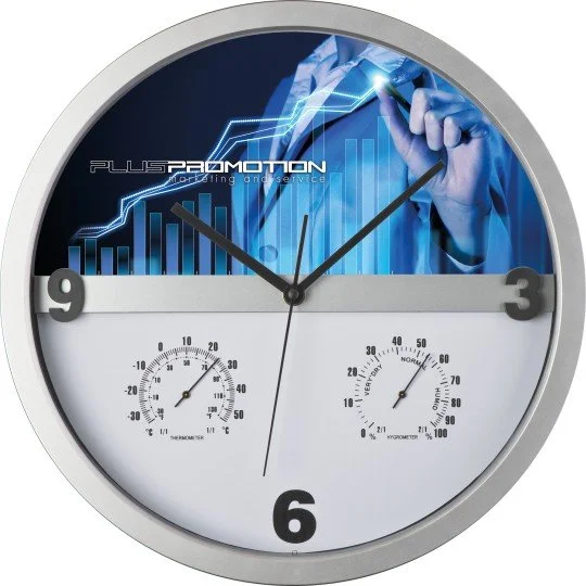 wandklok met bedrijfs foto