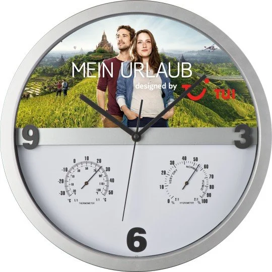 kantoor wandklok met bedrijfsfoto