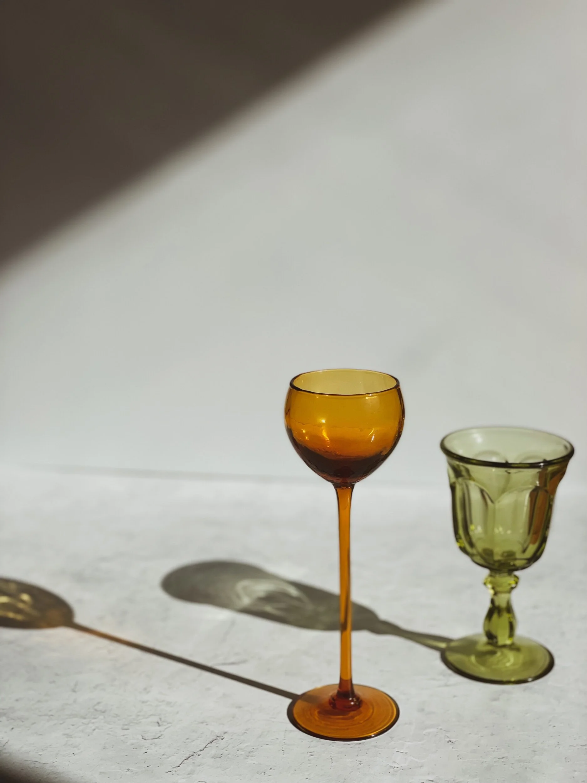 yellow amber tall stemmed glasses
