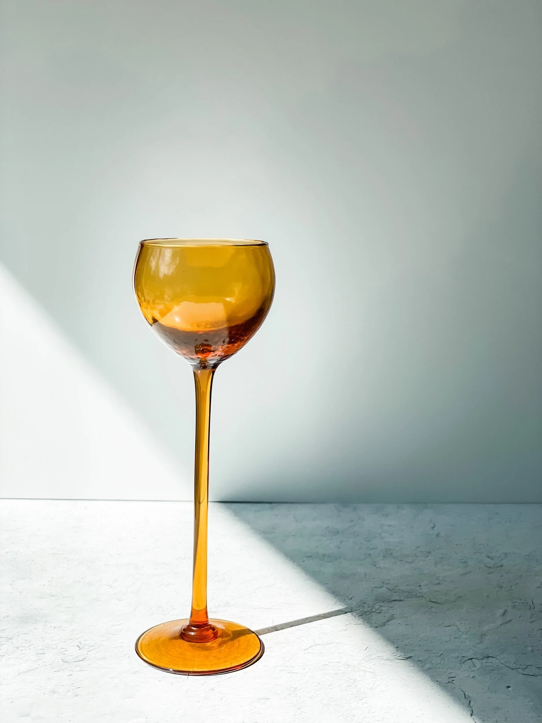 Vintage Amber Skinny Stemmed Liquor Glasses, Set of Six