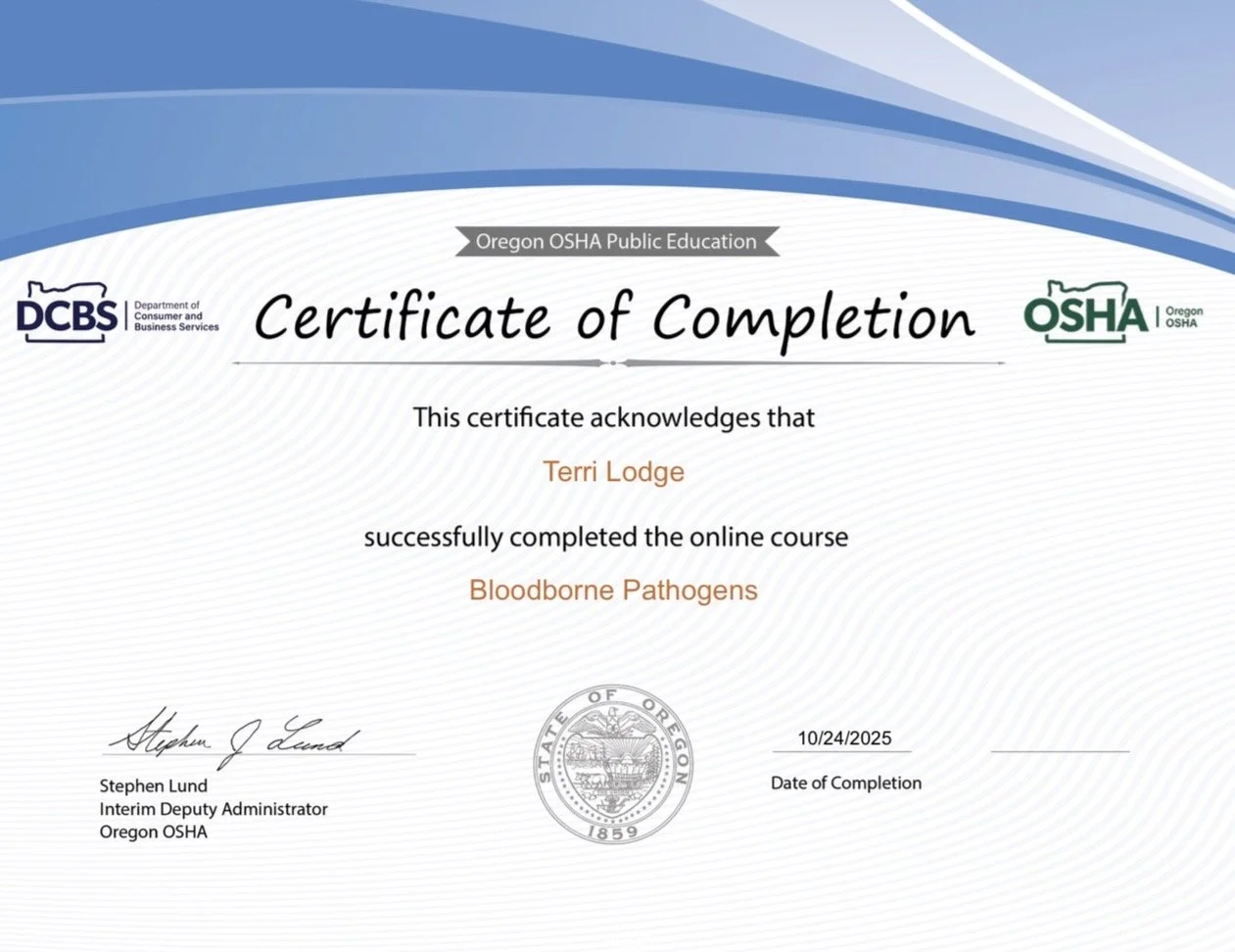 OSHA Blood Borne Pathogens Certified
