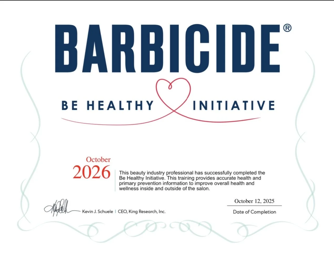Barbicide Be Healthy Initiative Certified