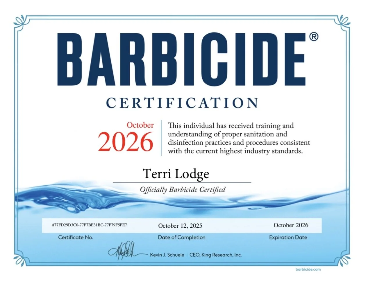Barbicide Certified
