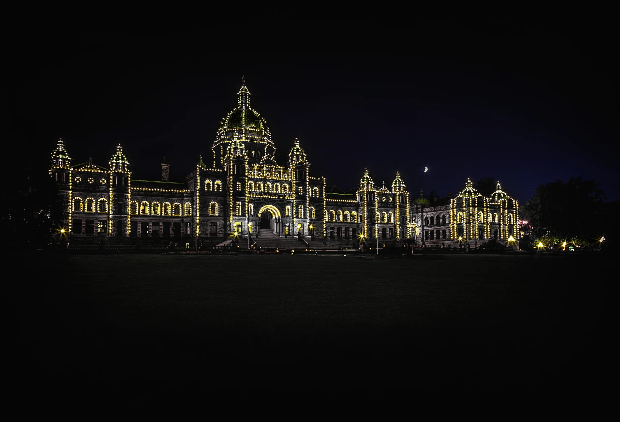 Parliament Building At Night With Lights Victoria Island Canada