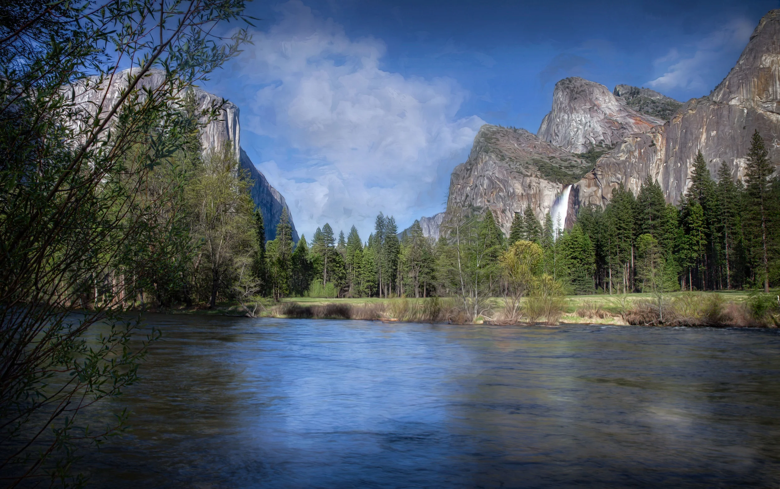 Yosemite National Park View At El Capitan with Water Fall