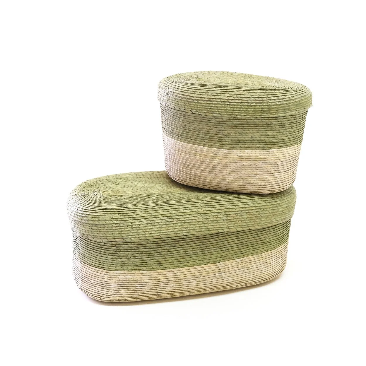 Small Oval Storage Basket with Lid - Pistache