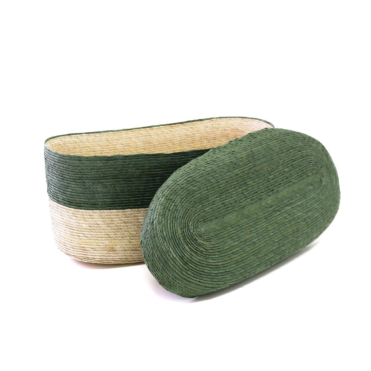 Large Oval Storage Basket with Lid - Cactus