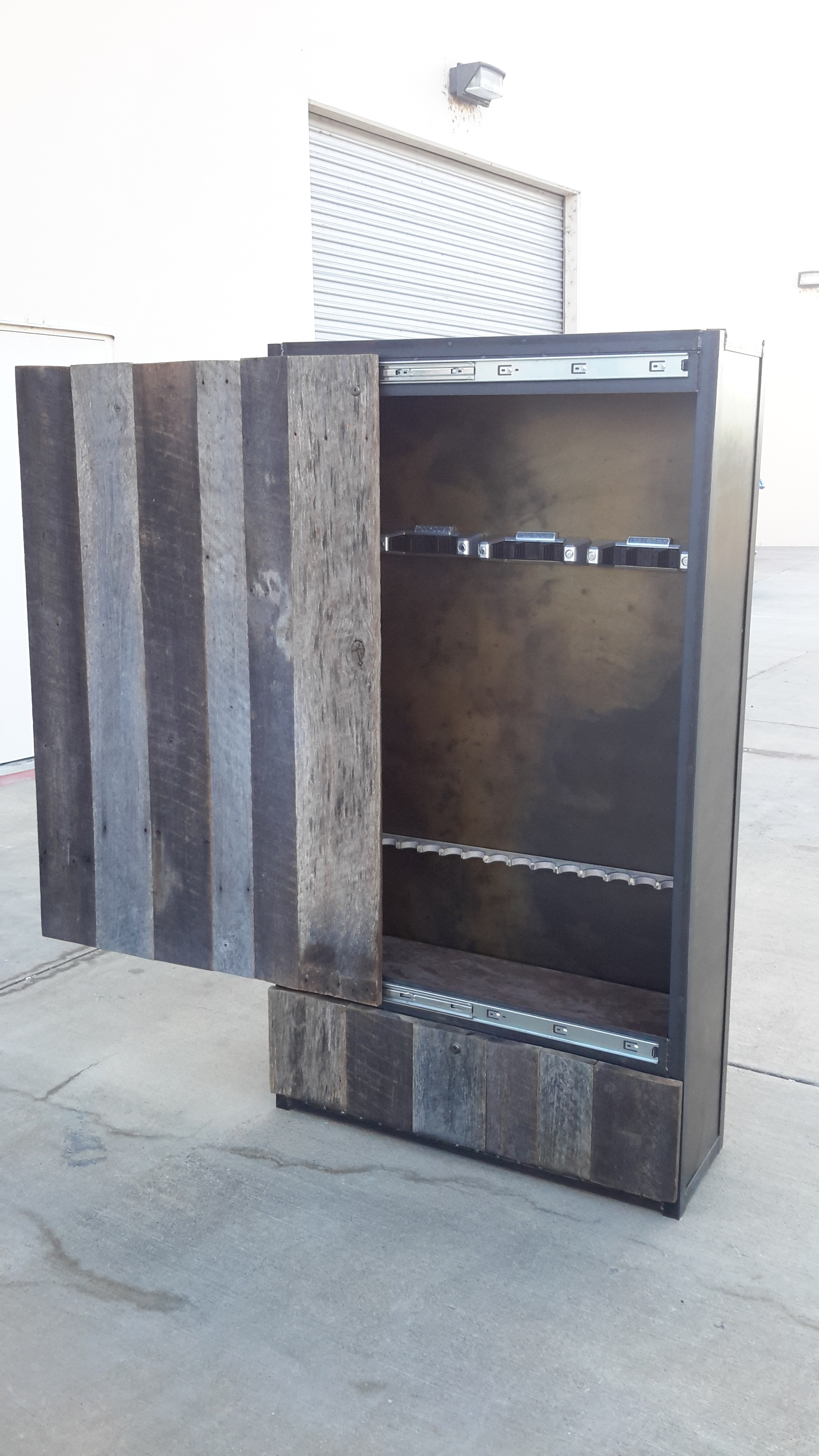 Reclaimed Oak Barnwood Gun Cabinet With Sliding Door Weldwood