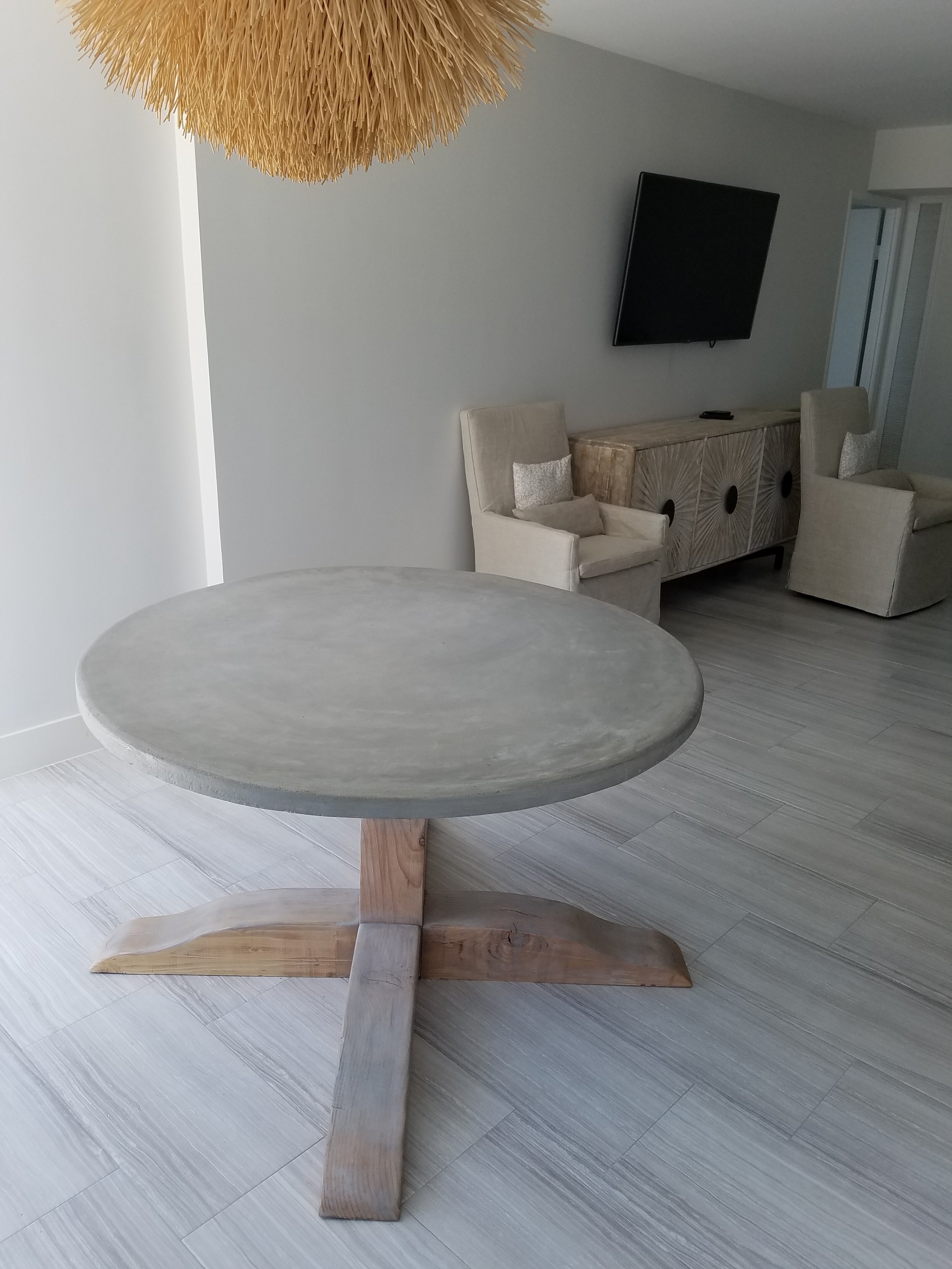 Pedestal Table with Round Polished Concrete Top