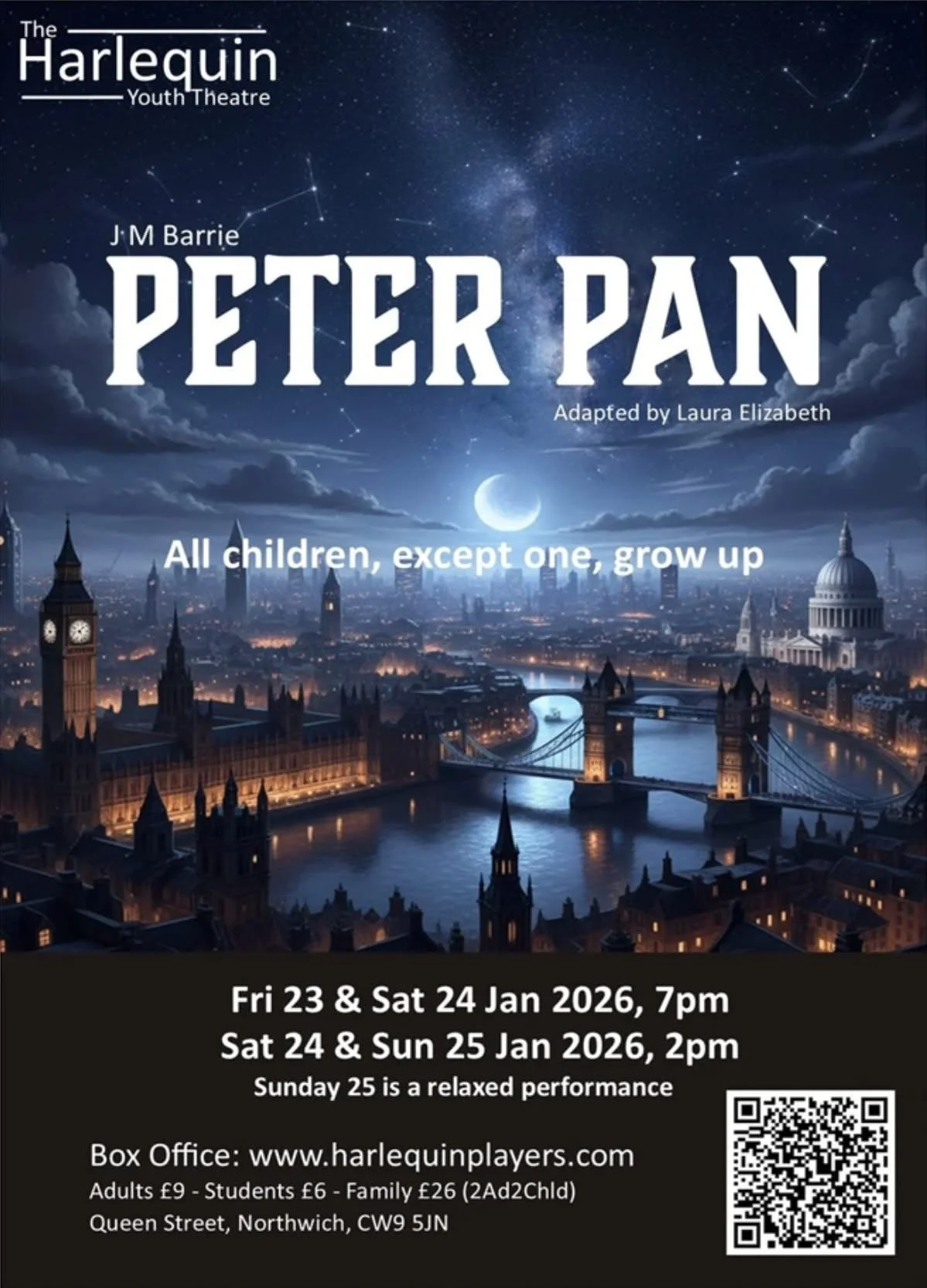 Harlequin Youth Theatre - Peter Pan by J M Barrie, adapted by Laura Elizabeth (with a matinee performance)