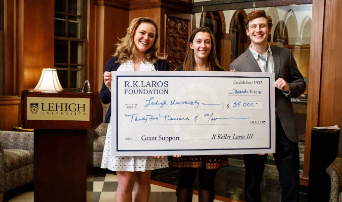 On November 8th 2018 the 4th Generation Laros descendants present the 2018 Lehigh University Grant supporting the Campaign “Go: The Campaign for Lehigh”. The grant will contribute to the restoration and renovation of the historic University Center, a hub of campus life, and to establish in perpetuity the Annual R.K.Laros Entrepreneurship Award.