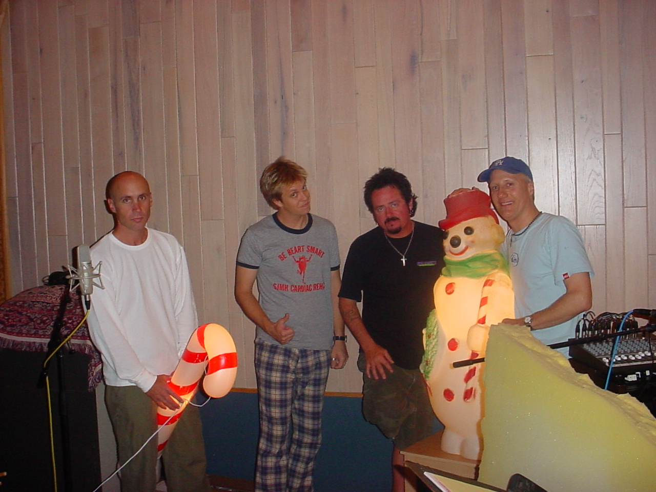 SantaMental recording session, Steakhouse Studios Noho CA w/ John Pierce, me in some pants, Steve Lukather, unnamed snowman, Gregg Bissonette