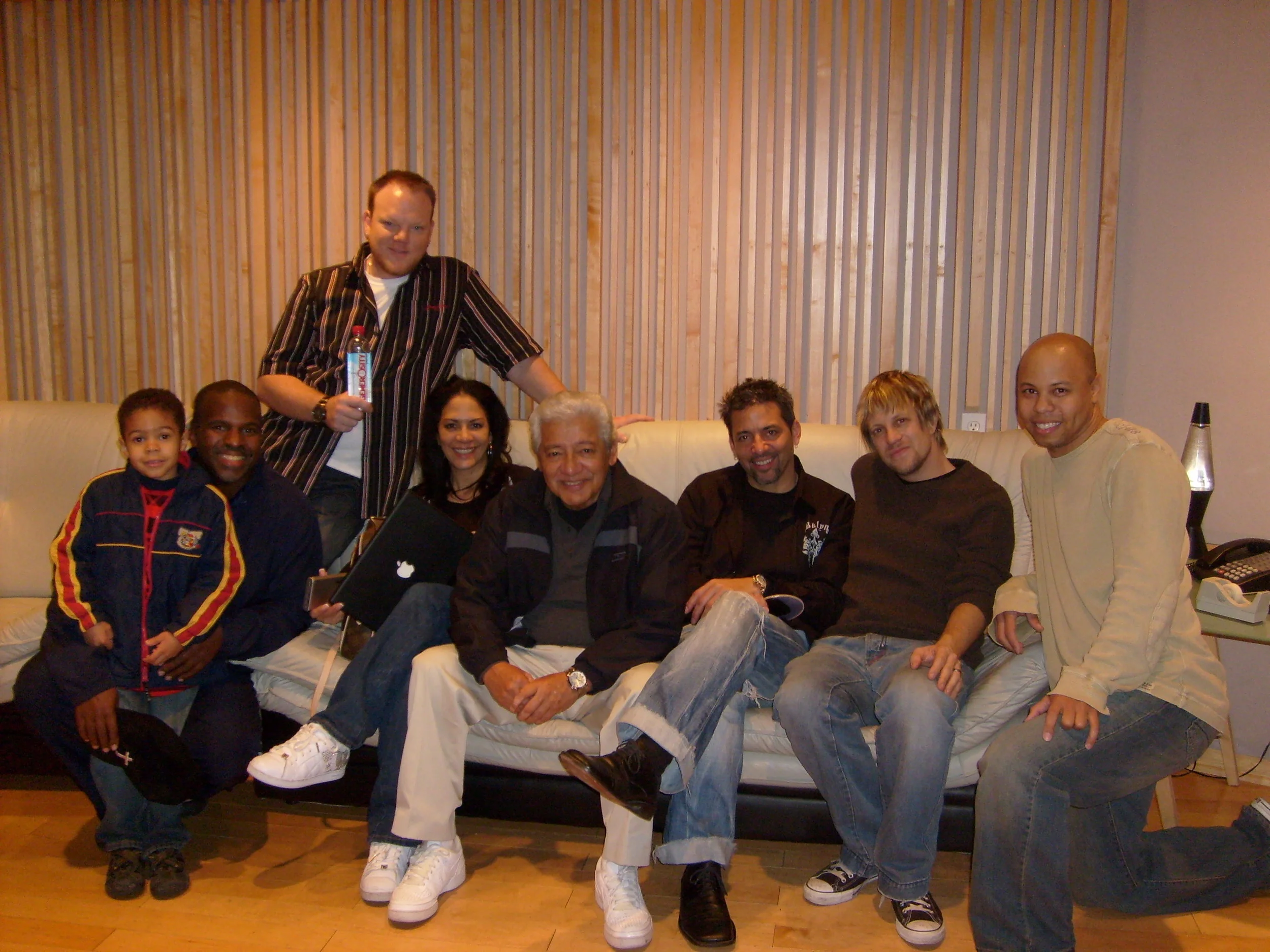 in North Hollywood, 2008 w/ Joshua & Will Kennedy, Dan Lutz, Sheila E., "Pops" Pete Escovedo, Peter Michael Escovedo & Chris James making "Generosity Water Project"