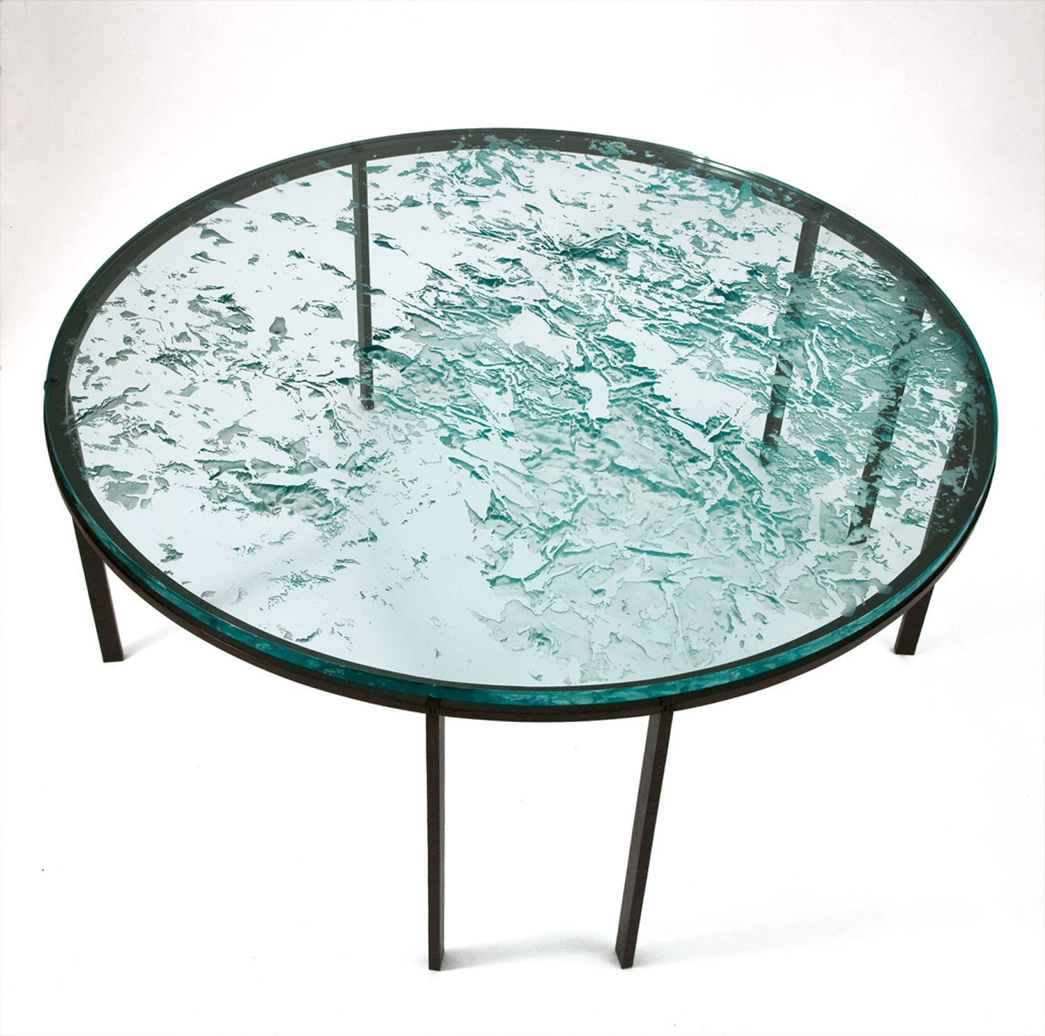 2011 The “Fibonacci” Table: Etched glass tondo with bronze base. Photo © Eileen Travell.