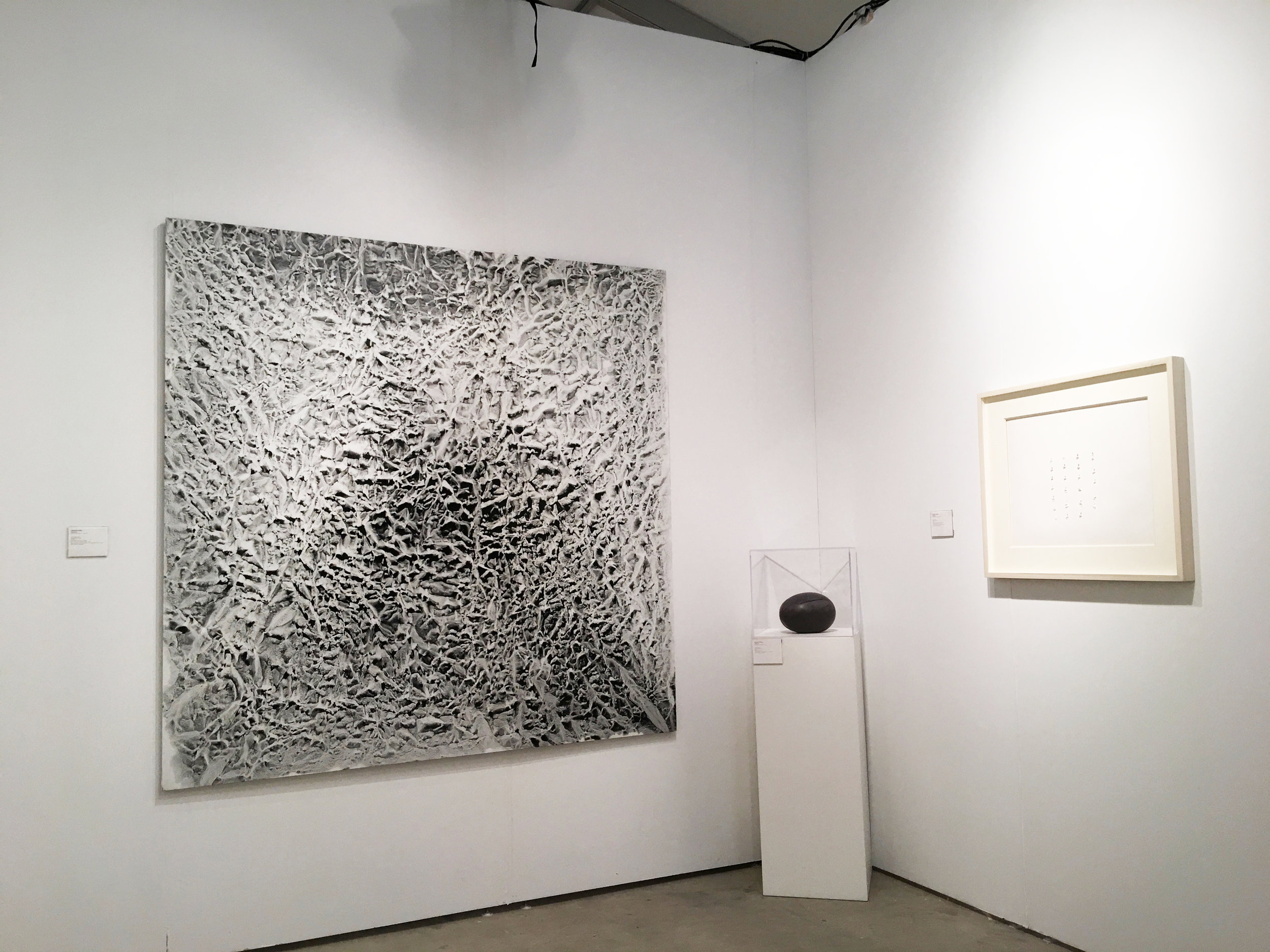 (Left) Vicky Colombet "Flying Back Home" Oil, pigment, alkyd, wax on canvas 78" x 78" 