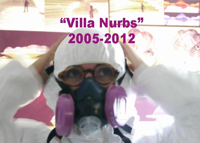   Vicky Colombet putting on her mask to sandblast at the Villa Nurbs. © Joan Freeman &amp; Caliban Production  
