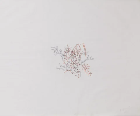 “Brumes” (Mist Series) 2009-2018 Double drawing on tracing paper - Red Indian Ink and Lead pencil Dimension: 14 x 17 inches