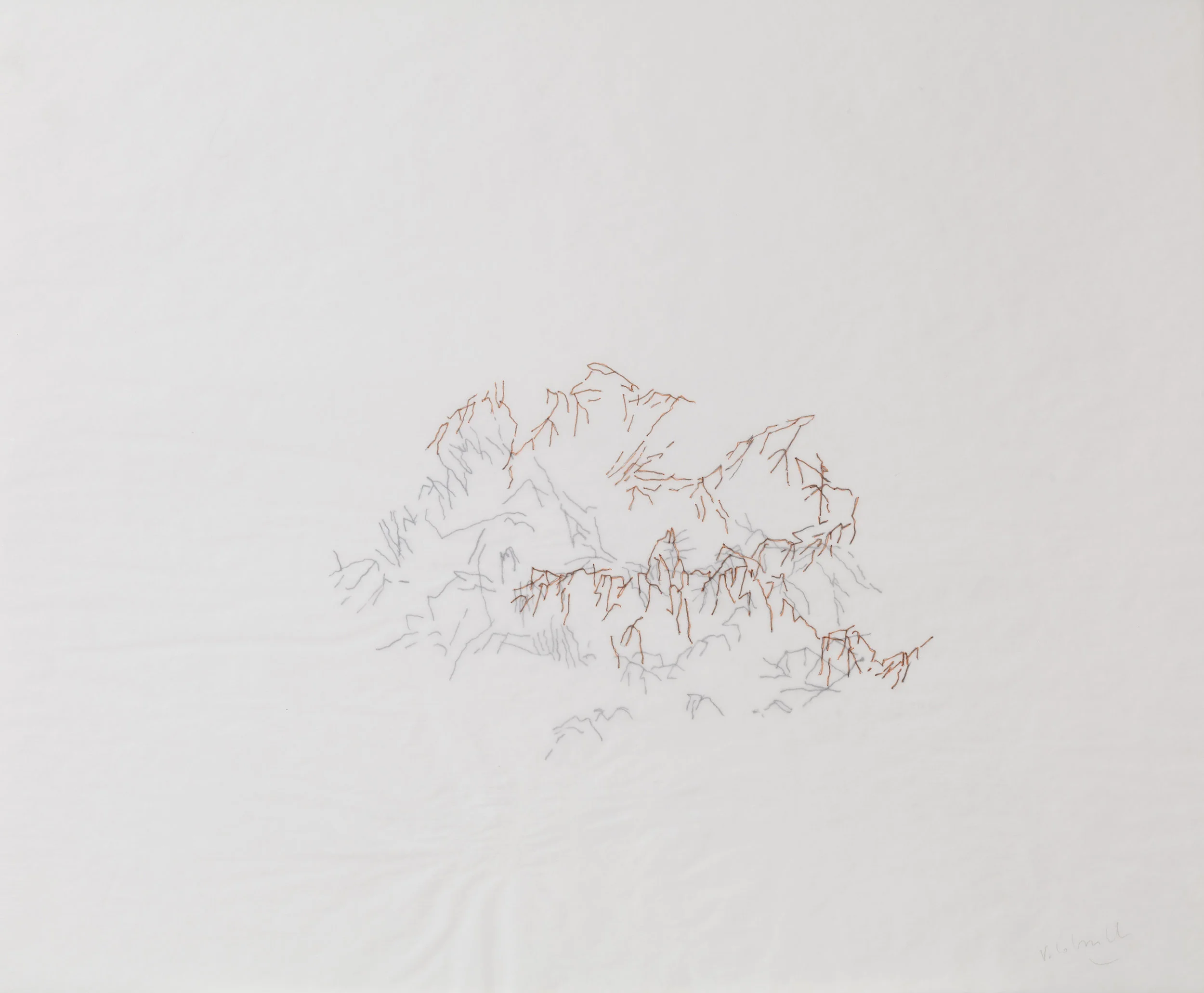 “Brumes” (Mist Series) 2009-2018 Double drawing on tracing paper - Red Indian Ink and Lead pencil Dimension: 14 x 17 inches
