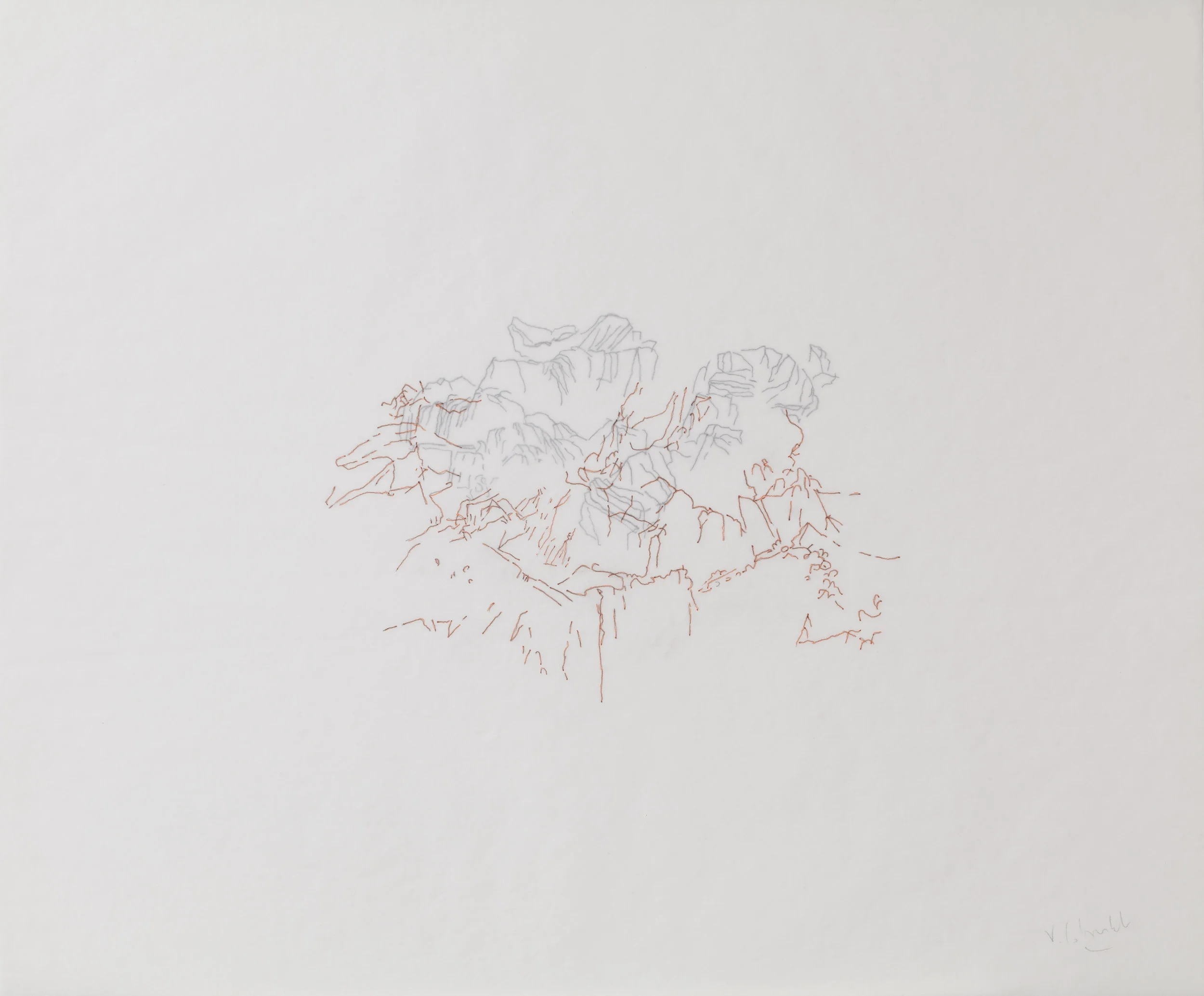 “Brumes” (Mist Series) 2009-2018 Double drawing on tracing paper - Red Indian Ink and Lead pencil Dimension: 14 x 17 inches