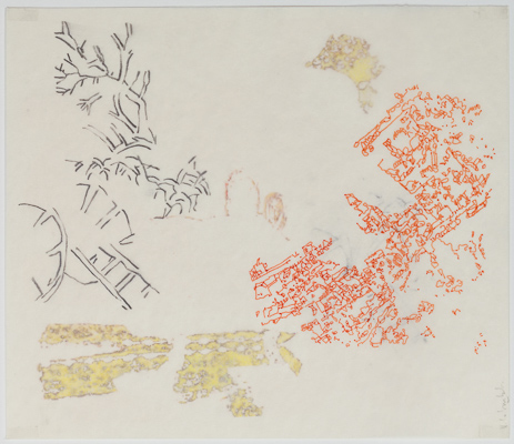 “Très Riches Heures - January/February” 2016 Print and color pencil on vellum, Indian Ink and charcoal on tracing paper Dimension: 8”5/8 x 7”1/2 — 19 x 22 cm