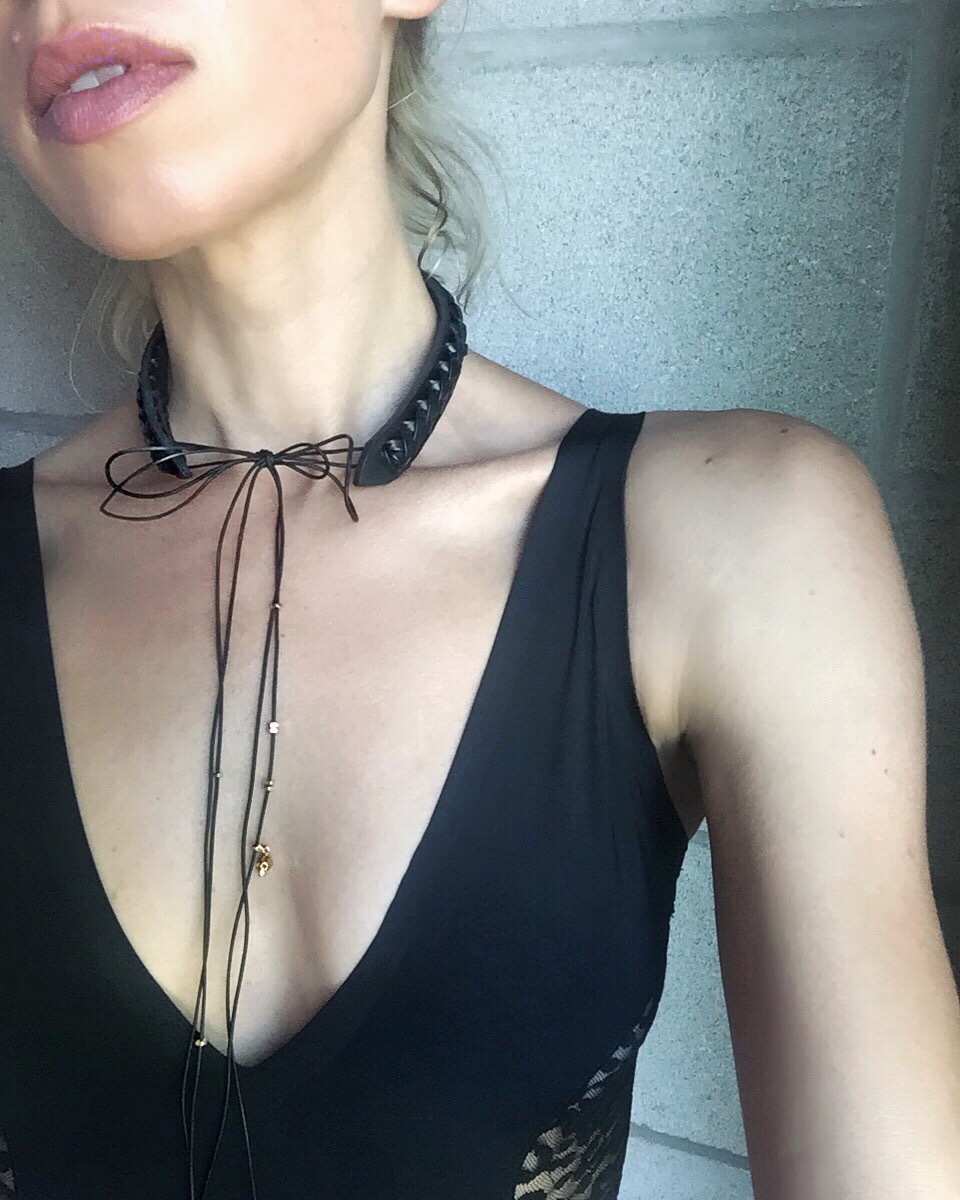 Braided leather choker with leather ties, 14k gold plated skull and hex beading - customizable with silver or gold hardware