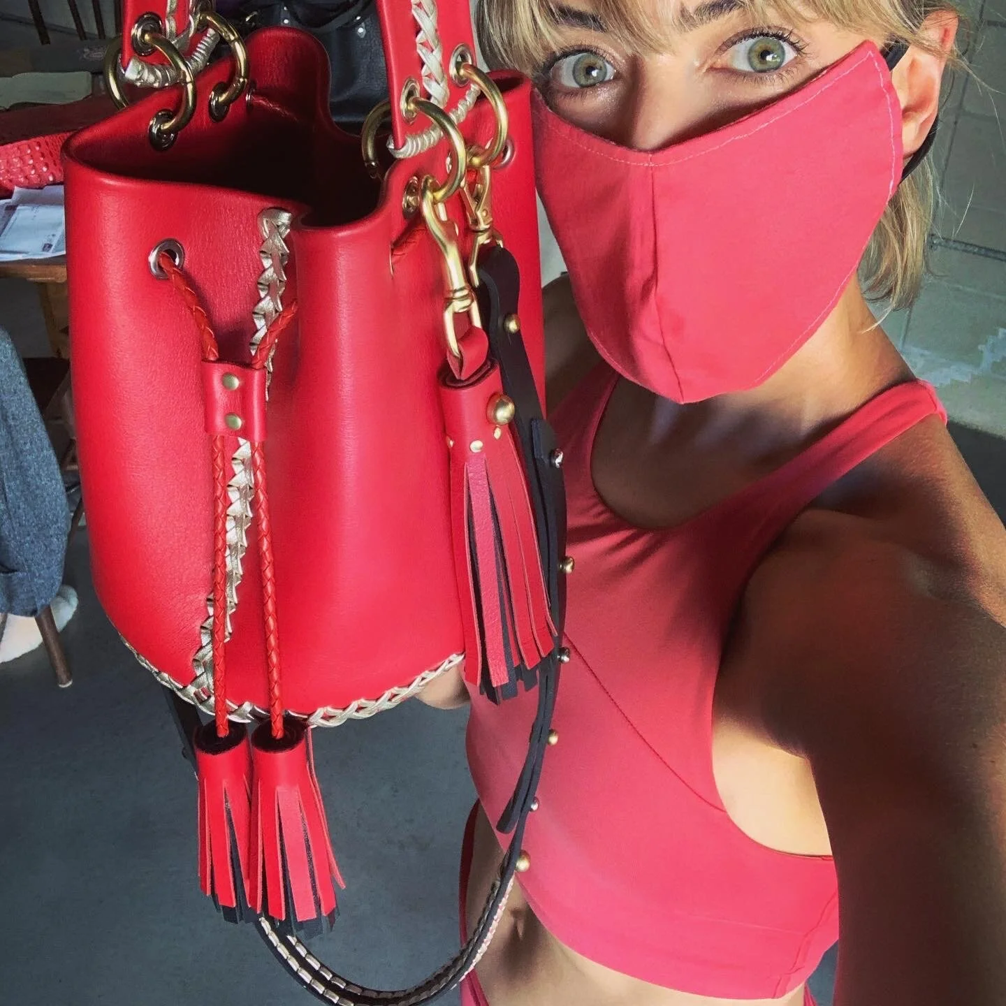 Jessy Made custom red leather bucket bag for Amy.