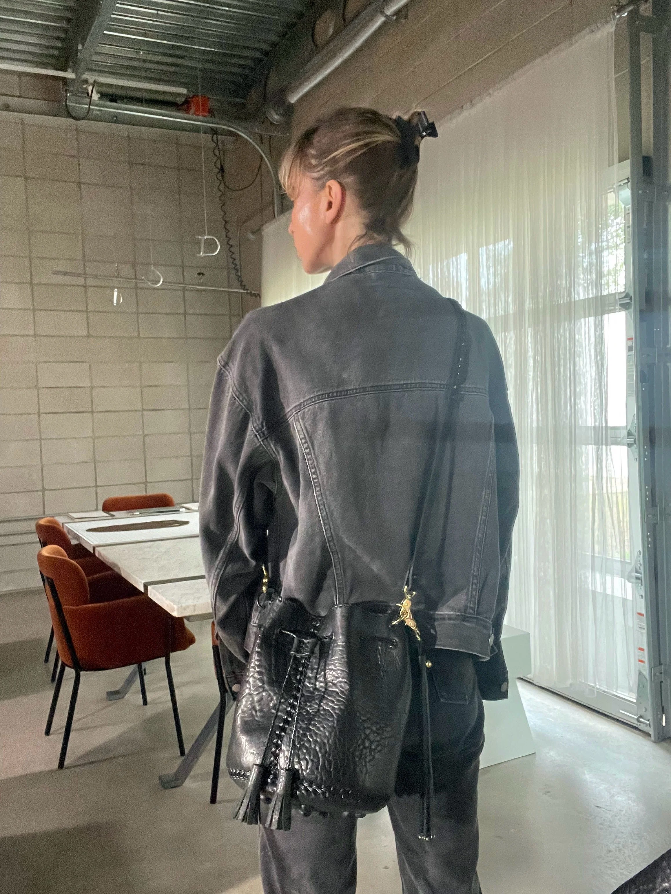 leather braided black bucket bag made in Austin by Jessy Rusch of Jessy Made