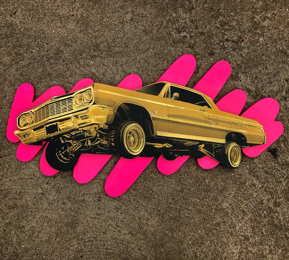  1964 Chevy Impala Lowrider • 4’ x 2’ • Acrylic on Wood Cutout   SOLD  