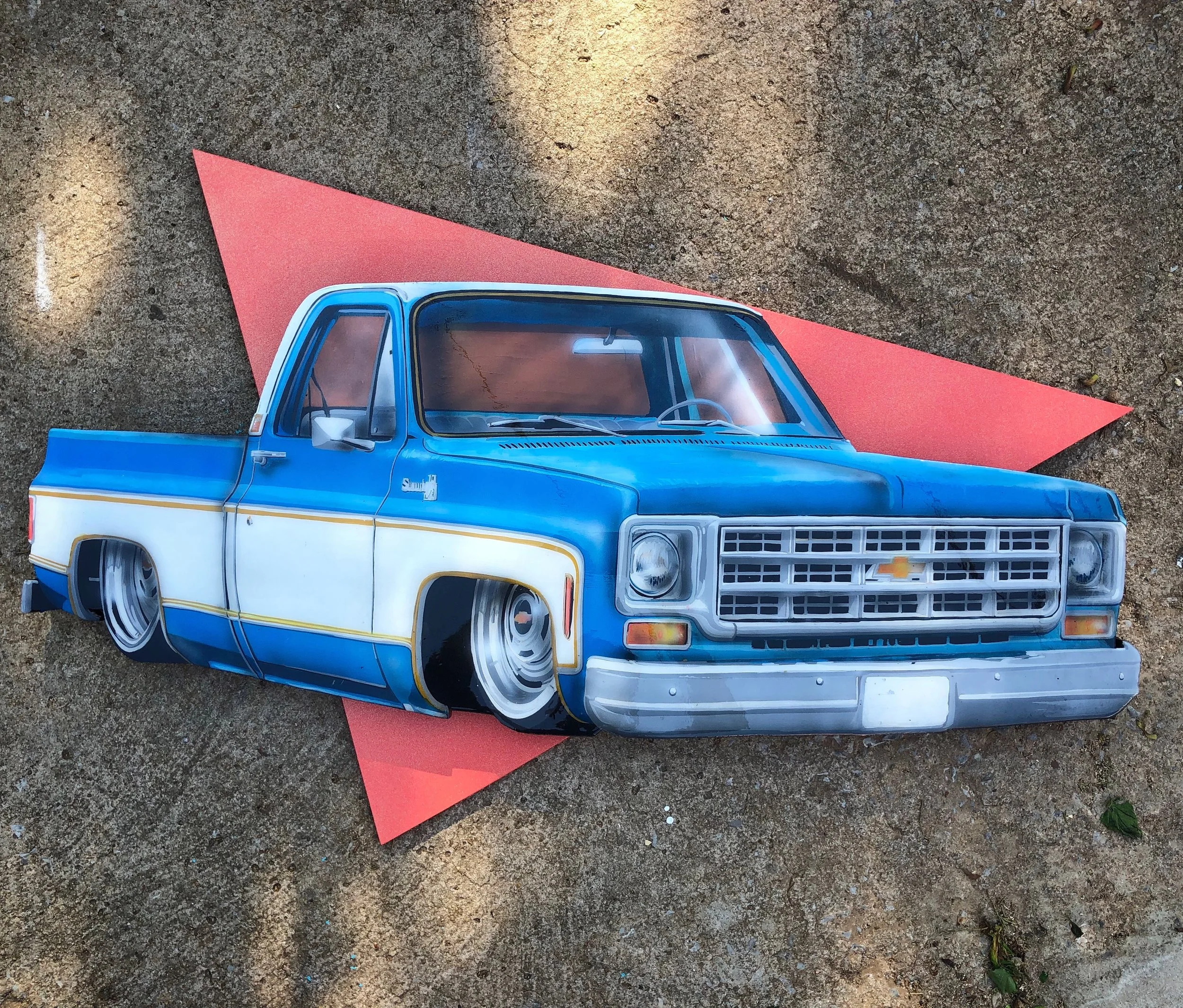  1979 Chevy Scottsdale • 4’x2’ • Acrylic on Wood Cutout with Resin Coating   AVAILABLE FOR PURCHASE  