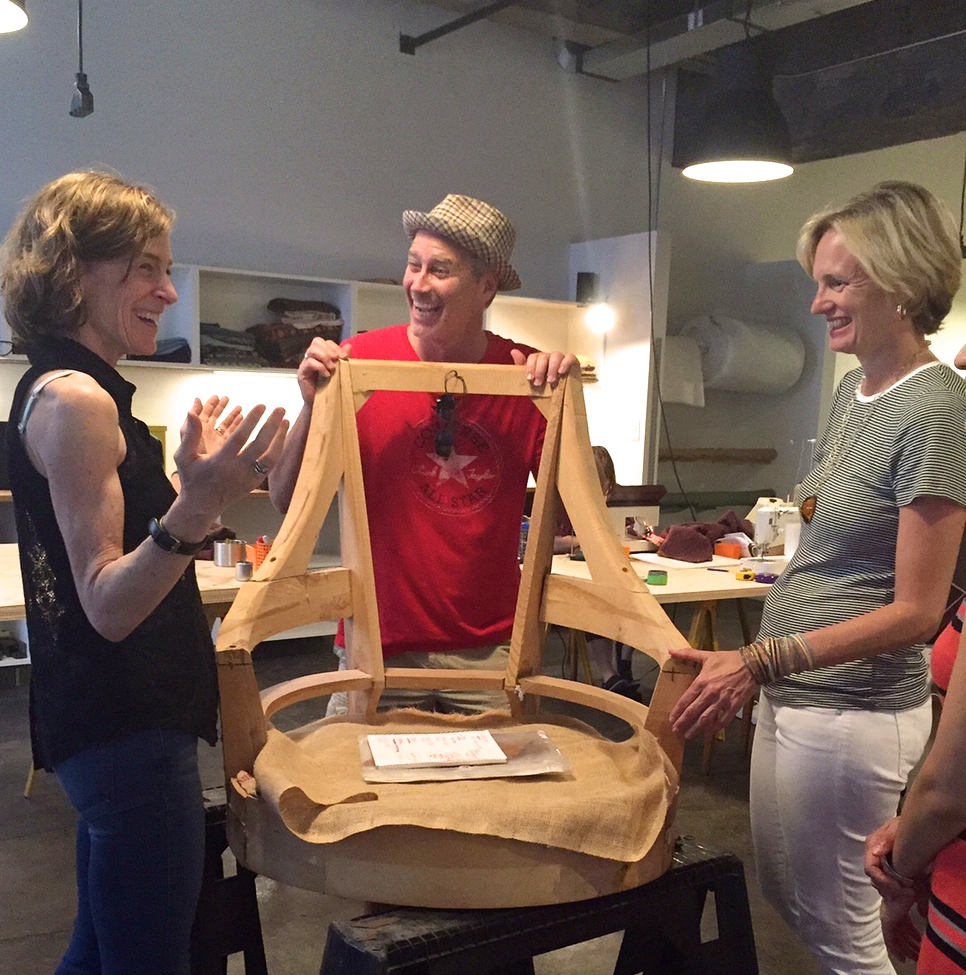  Melissa, Trey Riley and&nbsp;Barbara McLaughlin discuss process at the recent Open Studio 