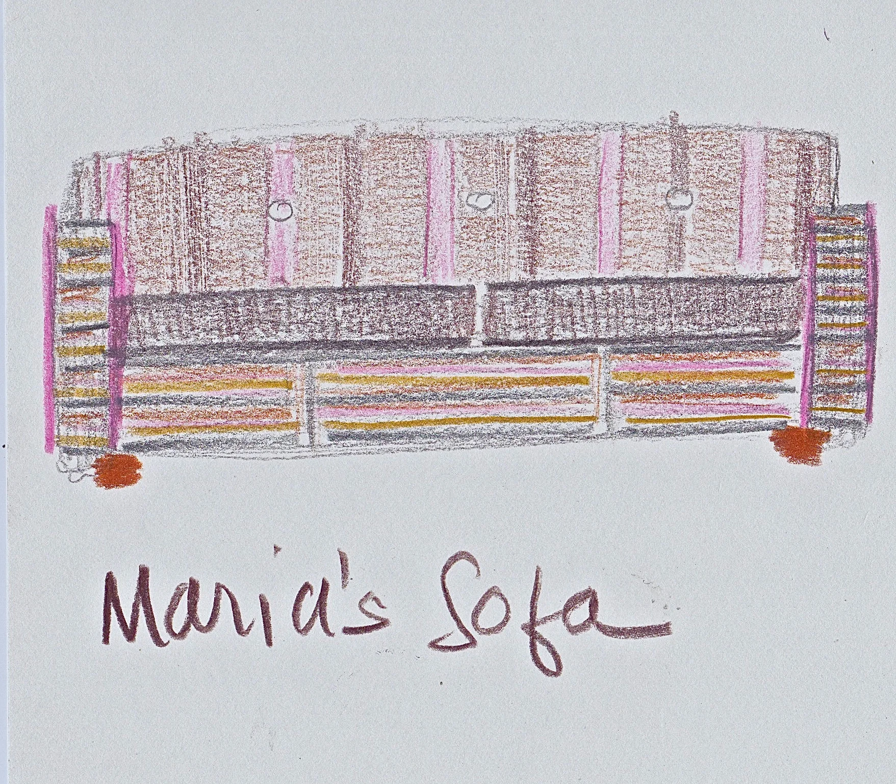 Maria's sofa has the same broad shouldered look as her chairs.  I played to this strength, tempering it with ribbons--the most feminine thing I could think of!