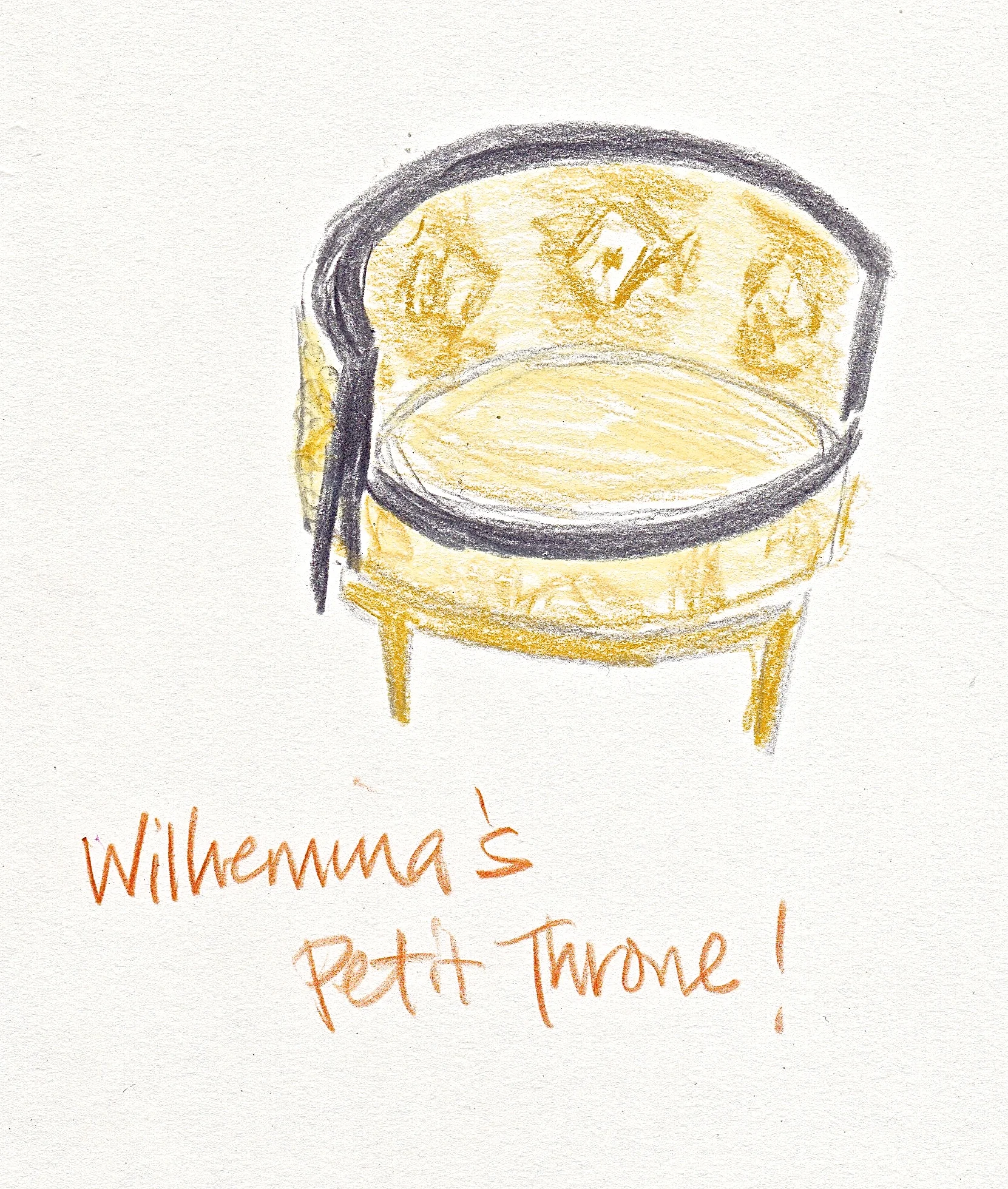 Inspired by royal chairs I saw at the Louvre last summer.  And Wilhemina's our favorite Dutch queen.