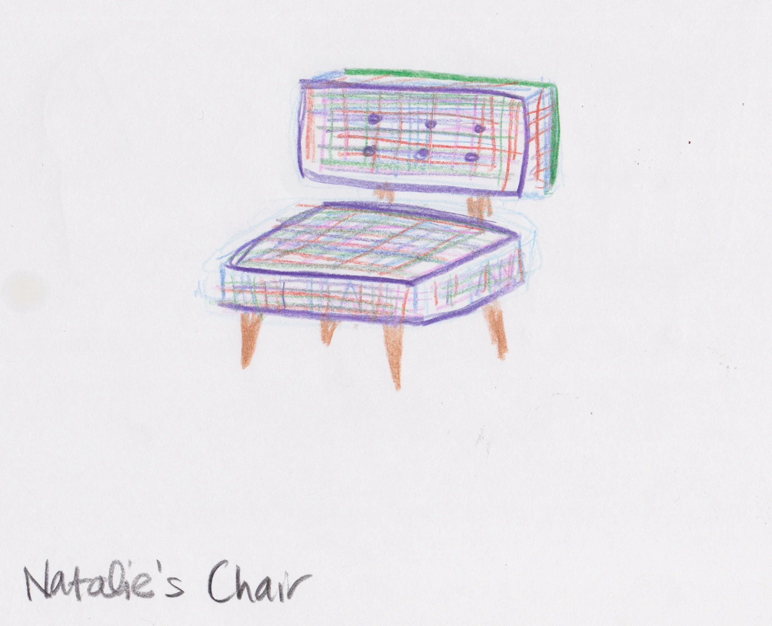 Natalie's chair was created for a strong young woman.  I dressed her in a vintage Chanel tweed, just like CoCo.  Purple piping and buttons complete the picture.