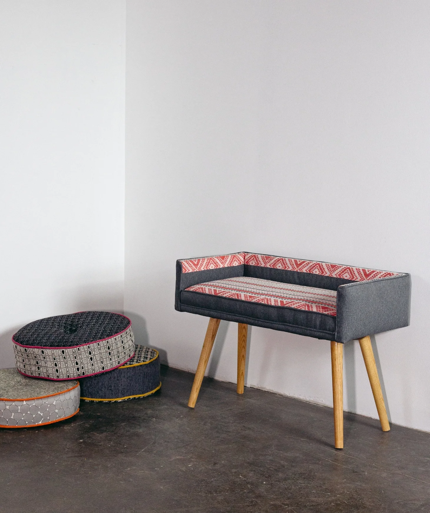 Vanity sized stool: Pinstripes and Ribbons with Maki Yamamoto