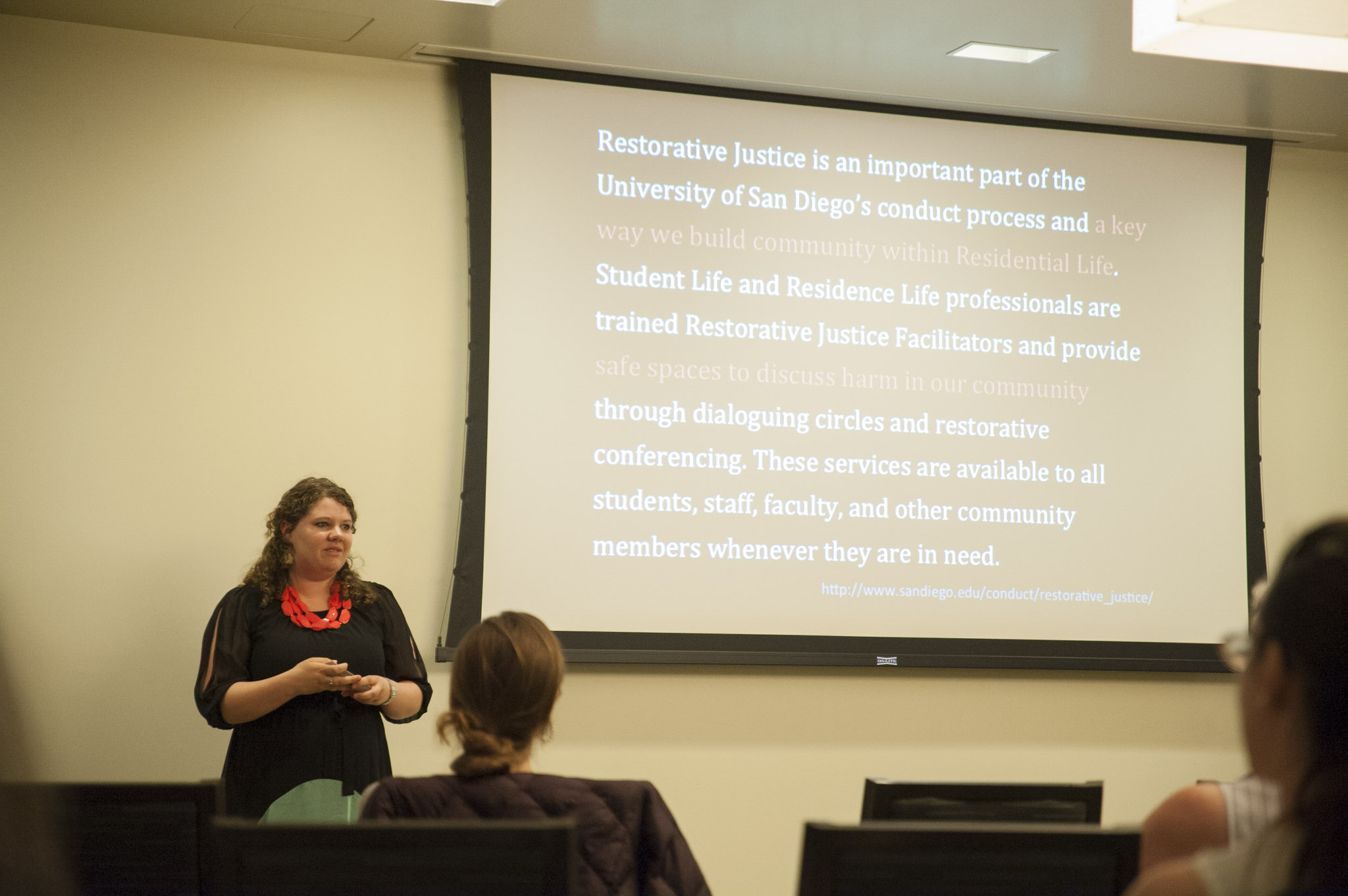 STAR // Connor Gibson Student Lauren Dillier presents a psychology’s class plan to implement Restorative Justice on campus.