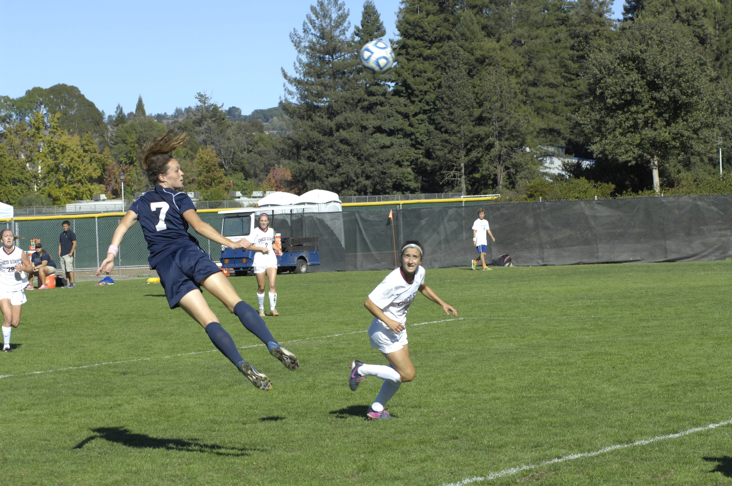 COURTESY // Chris Curtin No. 7, Seawolf Lauren Curtin, scores the winning goal at the 48:24 mark, helping defeat rival Chico State 1-0 on Sunday.