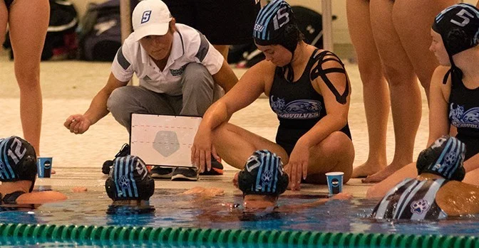 sonomaseawolves.com The women’s water polo team gathers during their tournament play in Geneva, Ohio. They went 1-2 with losses by only two points combined.