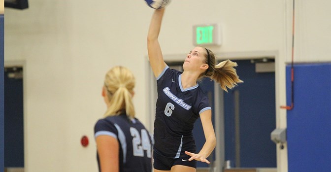 Sophomore Courtney Seda goes for the kill. 