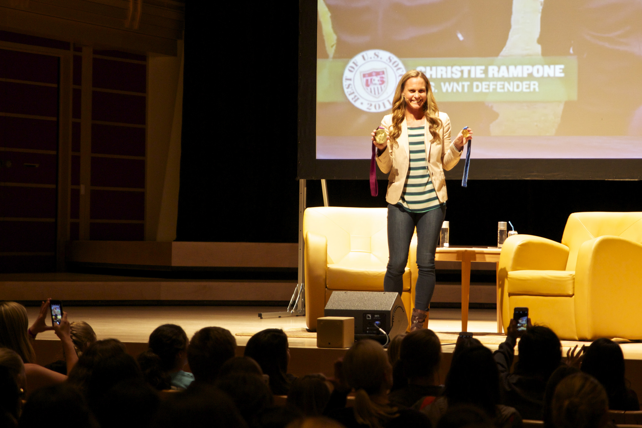 STAR// Nicole Detmers Gold medalist soccer player Christie Rampone gave a lecture to students and the surrounding community to help motivate young athletes.