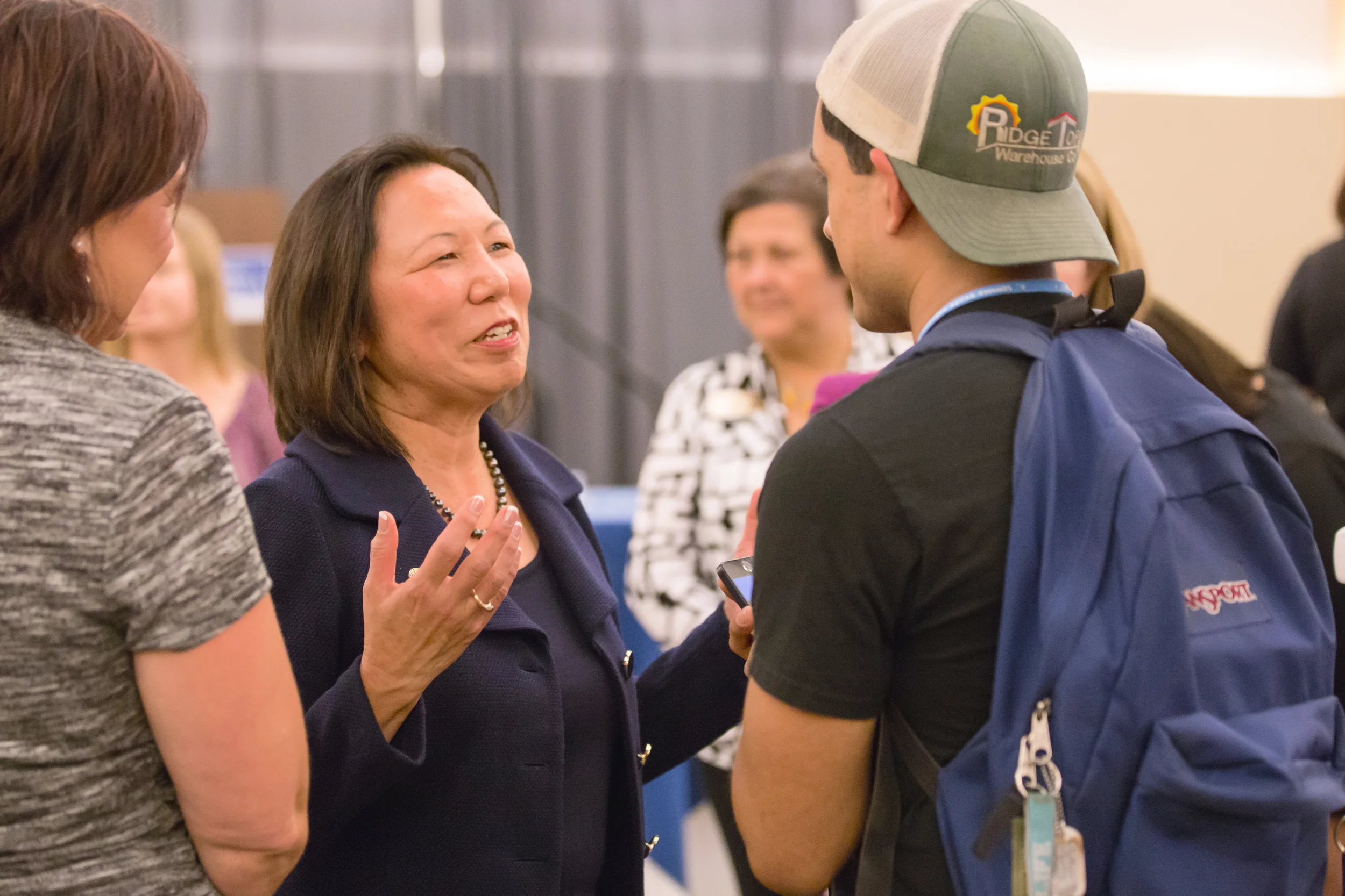 Sonoma State University’s President - Elect Judy K. Sakaki met with students and faculty during Friday’s presidential reception in the Student Center Ballroom.