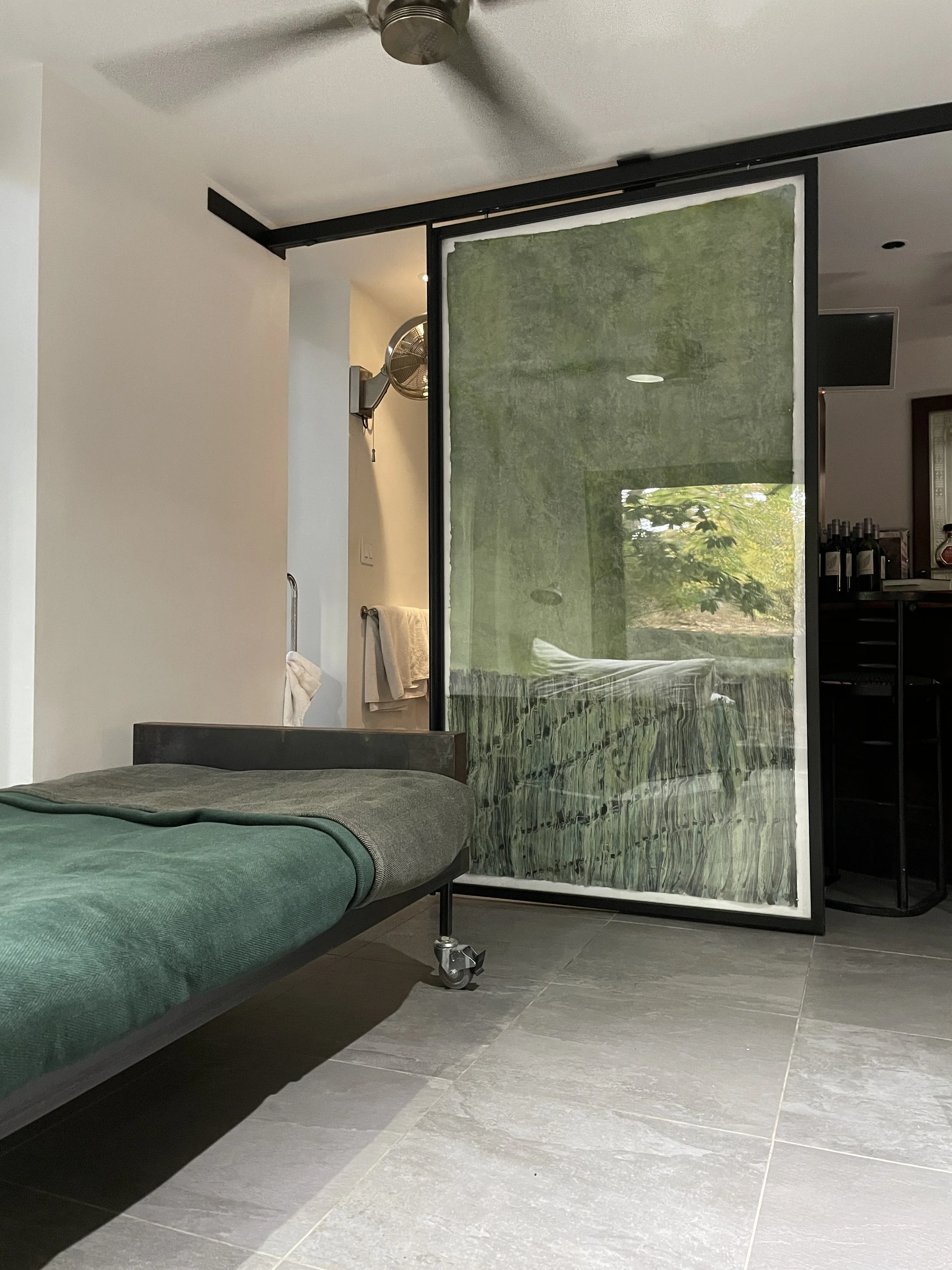 Installation of sliding doors with artwork