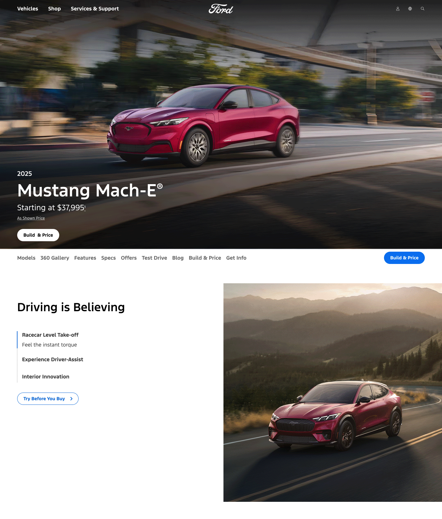 The test drive component on the Ford website