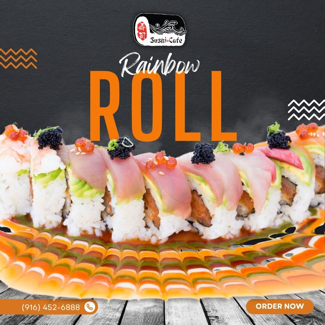 Feast your eyes on this rainbow delight! 👀

Order online now at https://bit.ly/3QWEFpI 
View our menu at www.mysushicafe.com

#sushicafefreeport #sactown #saceat #SushiCafeEats #RainbowRoll #SushiSpectacular